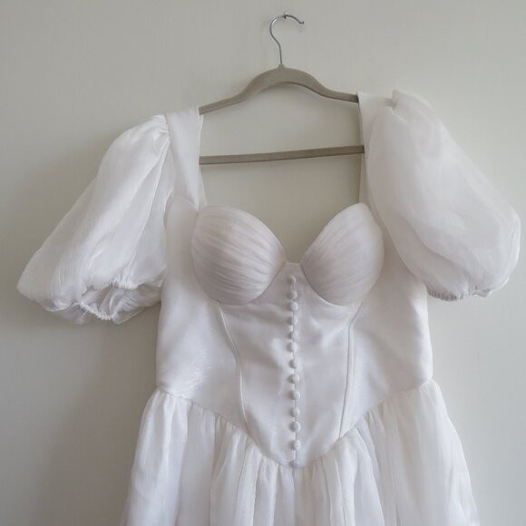 ADEIRLINA Here Comes The Sun White Puff Sleeve Bodice Dress Romantic Wedding - Picture 4 of 16